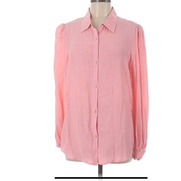 NEW EMERSON FRY frankie blouse button down bishop sleeve peony light pink size L - Picture 3 of 6